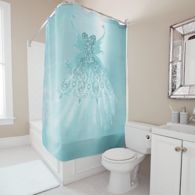 Fairy Wing Mind Gown | Luxe Pearl Green Aqua Sheen Duschvorhang (Beispiel)