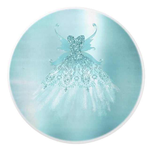 Fairy Wing Mind Gown | Luxe Pearl Green Aqua Sheen Keramikknauf (Vorderseite)