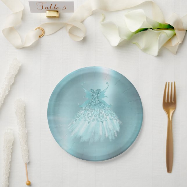 Fairy Wing Mind Gown | Luxe Pearl Green Aqua Sheen Pappteller (Hochzeit)