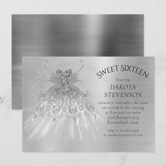 Fairy Wing Silver Gown | Platinfolien Imitate Shee Einladung (Vorne/Hinten)
