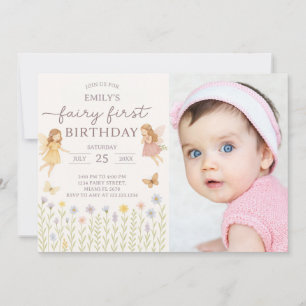 Fairy Wings First Birthday Invitation avec photo