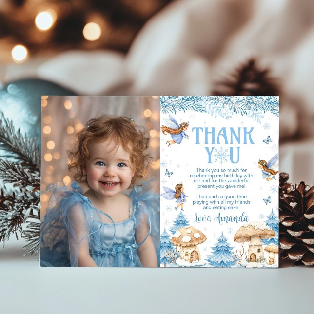 Fairy Winter Wonderland Birthday Foto Dankeskarte (Von Creator hochgeladen)