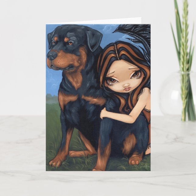 "Fairy with a Rottweiler" Grußkarte Karte (Vorderseite)