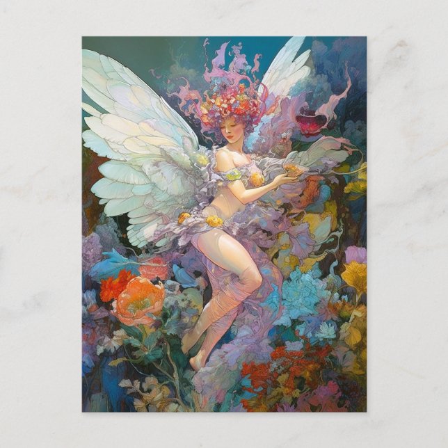 Fairy Woman In Blume Fantasy Art Postkarte (Vorderseite)