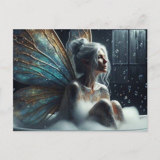 Fairy Woman mit grauem Haar nimmt ein Bad Postkarte (Vorderseite)