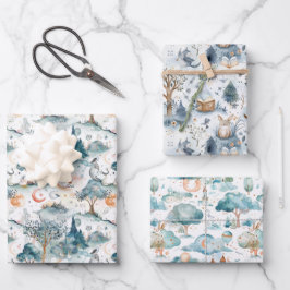 Fairy Woodland Animals Blue Geschenkpapier Set