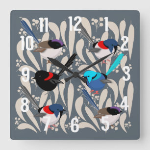 Fairy Wrens Quadratische Wanduhr