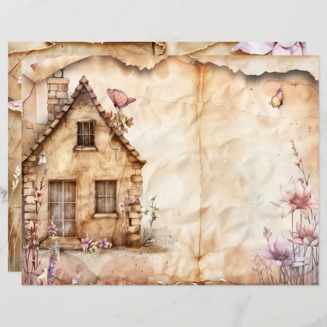Fairy Zuhause Junk Journal Scrapbook Paper (Vorne/Hinten)
