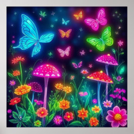 Fairycore-Blume Schmetterlinge und Pilze Poster