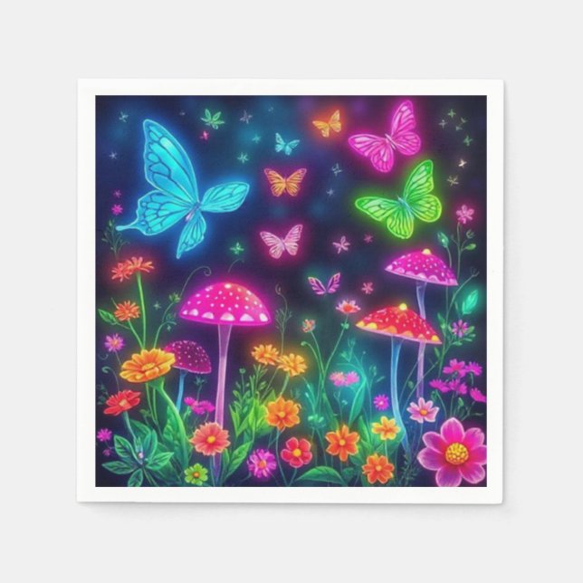 Fairycore-Butterflies-Blume und Pilze Serviette (Vorderseite)