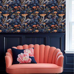 Fairycore Orange Pilze in einem blauen Wald Tapete