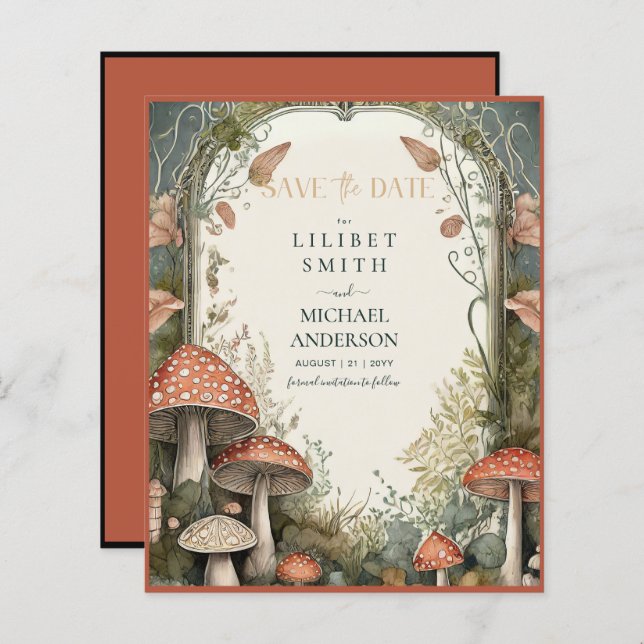 Fairycore Save the Date Goblincore-Pilze (Vorne/Hinten)