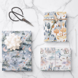 Fairyland Castles Blue Pink Geschenkpapier Set