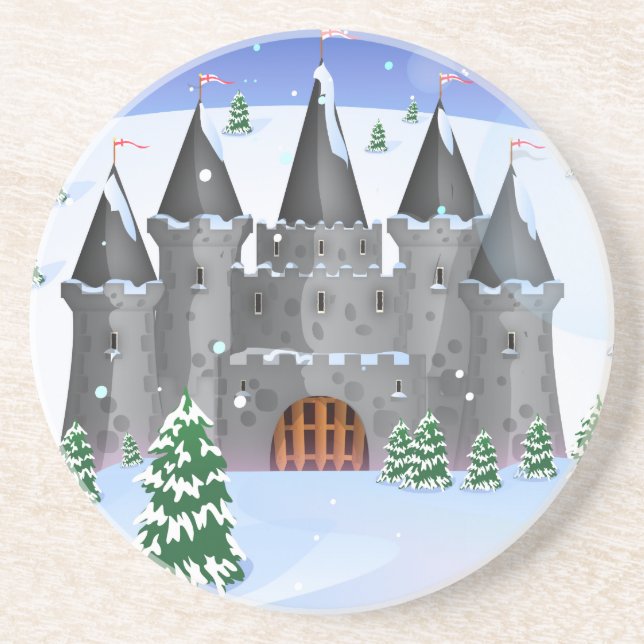 Fairytail Burg Winterschnee Sandstein Untersetzer (Vorne)