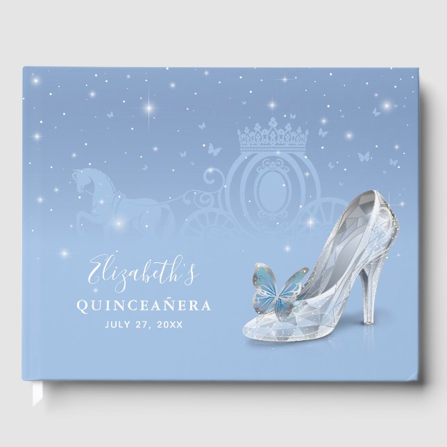 Fairytale Baby Blue Silver Aschenella Quinceañera Gästebuch (Vorderseite)