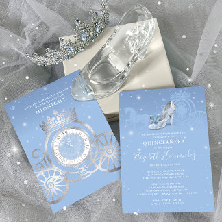 Fairytale Baby Blue Silver Aschenputella Quinceane Einladung