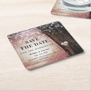 Fairytale Bezaubernde Rose Rosa Save the Date Rechteckiger Pappuntersetzer