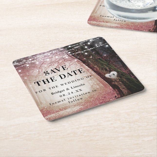 Fairytale Bezaubernde Rose Rosa Save the Date Rechteckiger Pappuntersetzer (angewinkelt)