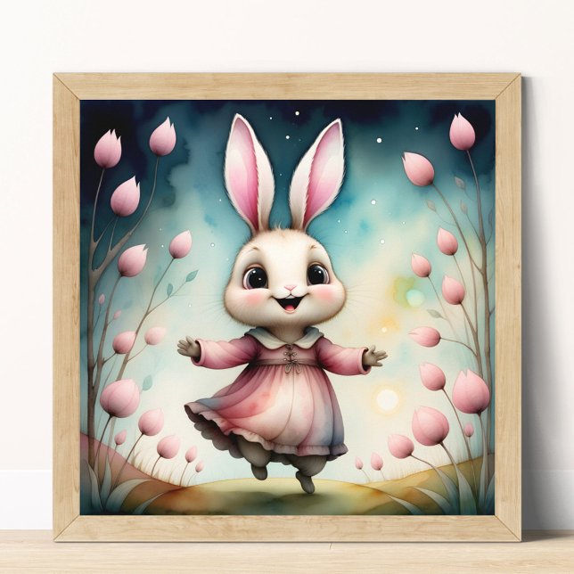 Fairytale Bunny Girl Niedliches Kinderposter Poster (Fairytale Bunny Girl Print Cute Kids Poster)
