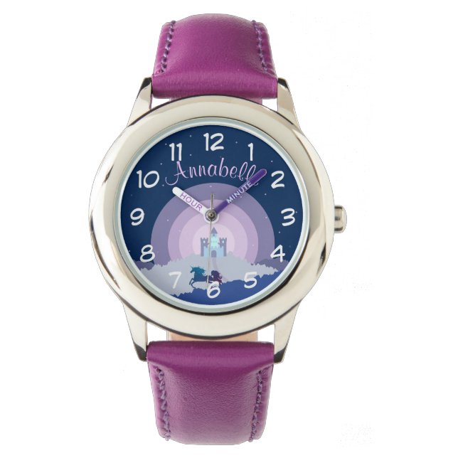 Fairytale Burg und Unicorn Personalisiert Armbanduhr (Vorderseite)