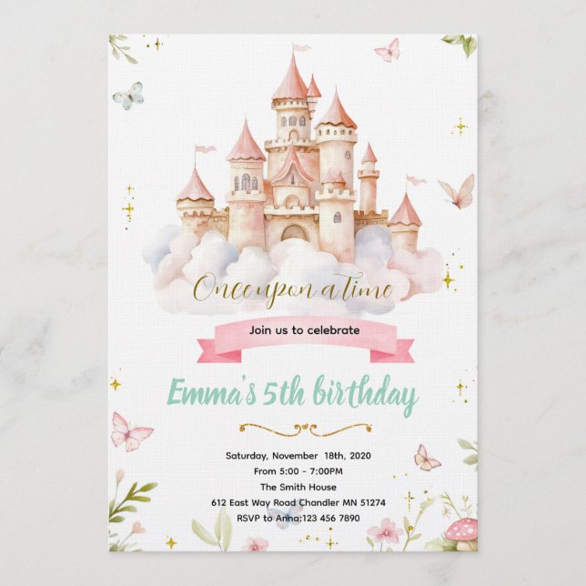 Fairytale Castle princess Birthday Invitation Einladung (Vorderseite)