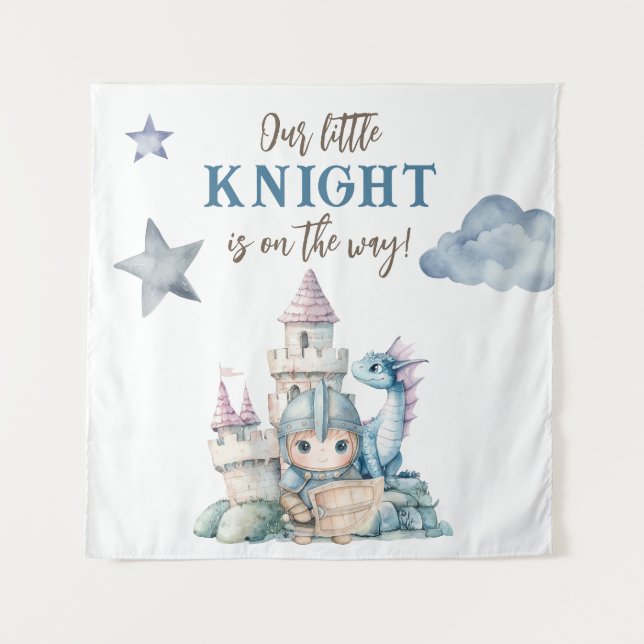 Fairytale Dragon Blue Knight Baby Dusche Hintergru Wandteppich (Vorderseite (Horizontal))