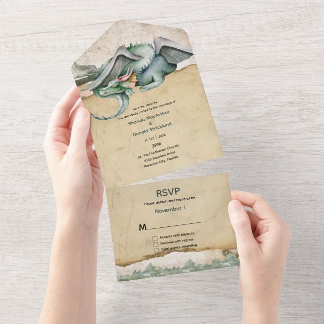 Fairytale Dragon Mariage Tous en une invitation (Déchirure)