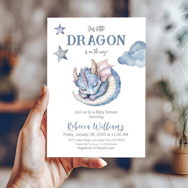 Fairytale Dreamy Blue Boy Dragon Baby Dusche Einladung (Von Creator hochgeladen)