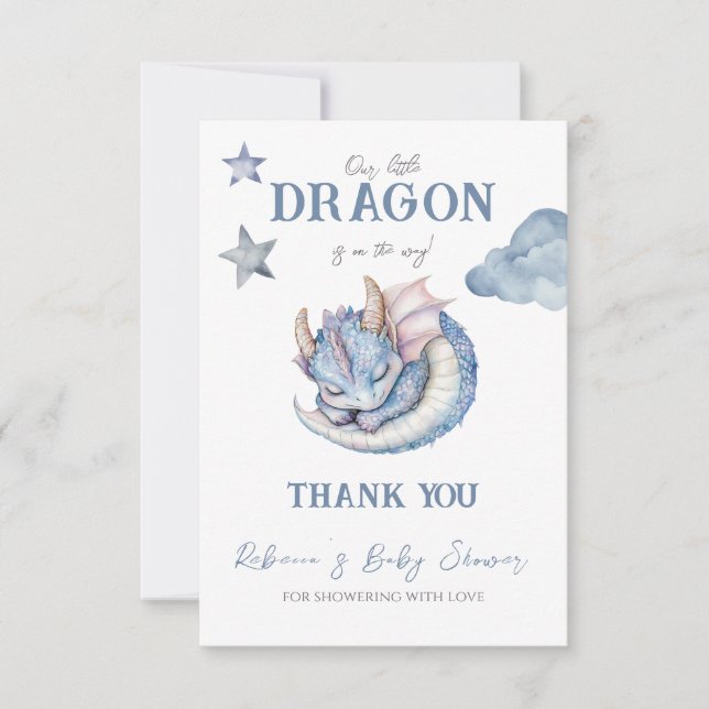 Fairytale Dreamy Blue Dragon Baby Shower Dankeskarte (Vorderseite)