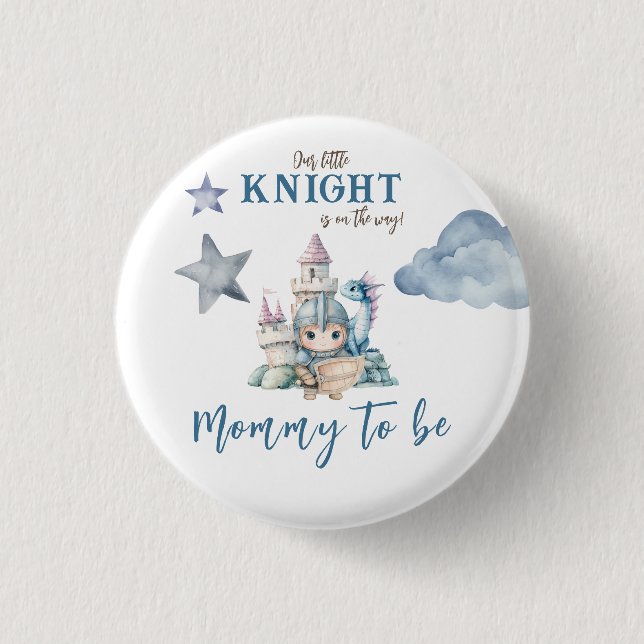 Fairytale Dreamy Dragon Blue Knight Baby Dusche Button (Vorderseite)