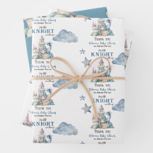Fairytale Dreamy Dragon Blue Knight Baby Dusche Geschenkpapier Set