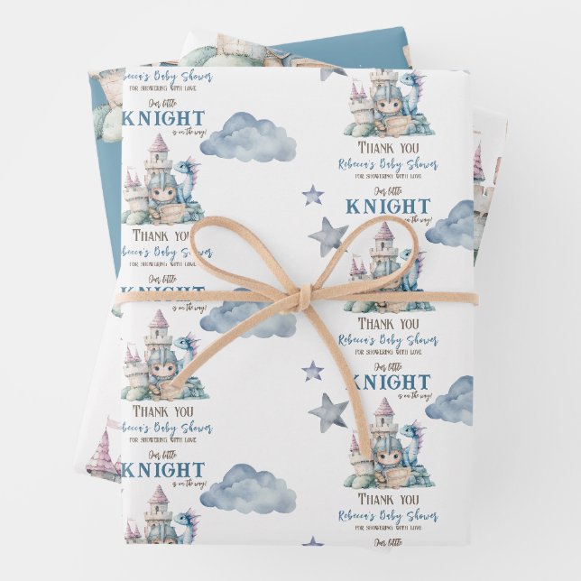 Fairytale Dreamy Dragon Blue Knight Baby Dusche Geschenkpapier Set (Beispiel)