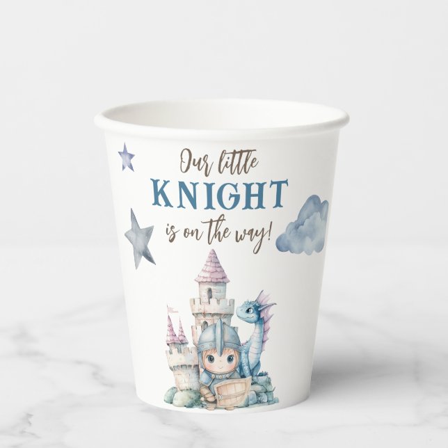 Fairytale Dreamy Dragon Blue Knight Baby Dusche Pappbecher (Vorderseite)