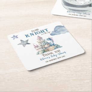 Fairytale Dreamy Dragon Blue Knight Baby Dusche Rechteckiger Pappuntersetzer