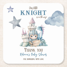 Fairytale Dreamy Dragon Blue Knight Baby Dusche Rechteckiger Pappuntersetzer