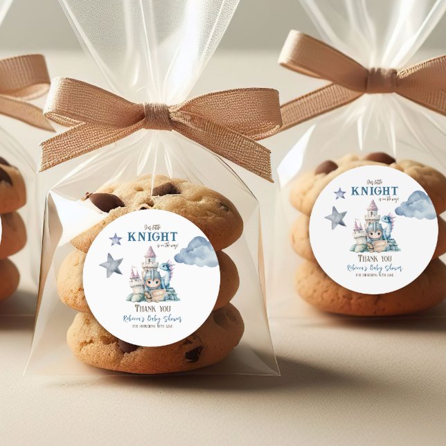 Fairytale Dreamy Dragon Blue Knight Baby Dusche Runder Aufkleber (Von Creator hochgeladen)