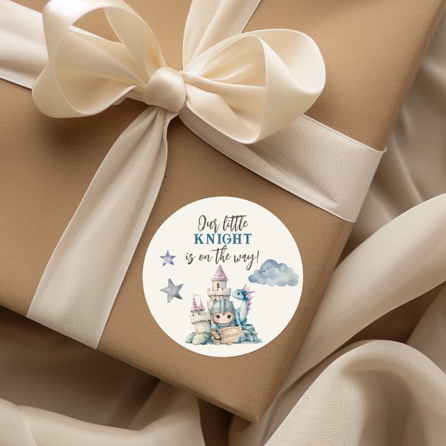 Fairytale Dreamy Dragon Blue Knight Baby Dusche Runder Aufkleber (Von Creator hochgeladen)