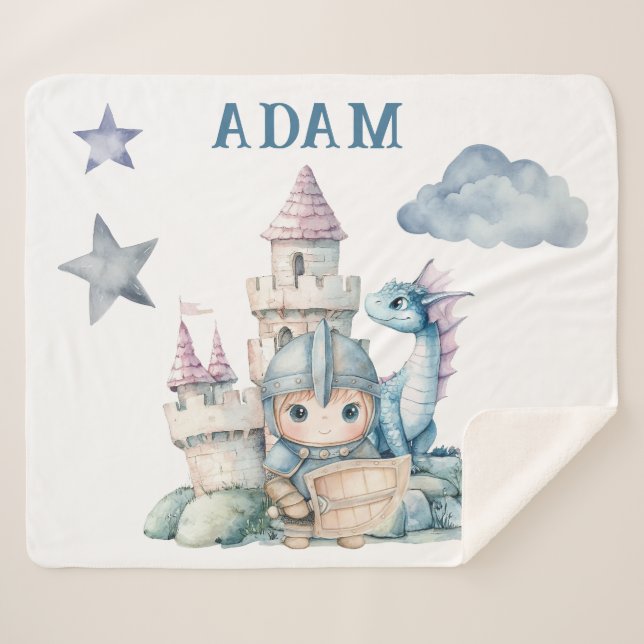 Fairytale Dreamy Dragon Blue Knight Baby Dusche Sherpadecke (Vorderseite (Horizontal))