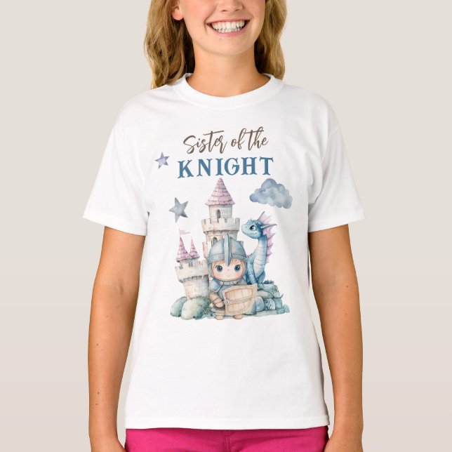 Fairytale Dreamy Dragon Blue Knight Baby Dusche T-Shirt (Vorderseite)