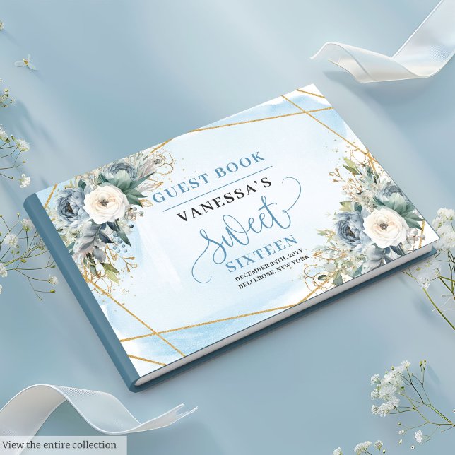 Fairytale Dusty Blue White Gold Blume Sweet 16. Gästebuch (Fairytale Dusty Blue White Gold Flowers Sweet Sixteen Guest Book)