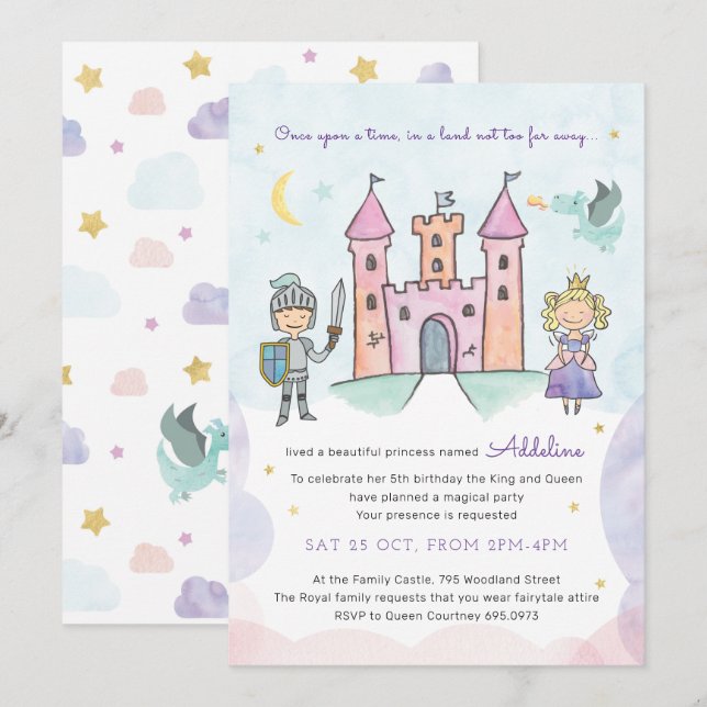 Fairytale Einladung, Royal Princess Party Einladung (Vorne/Hinten)