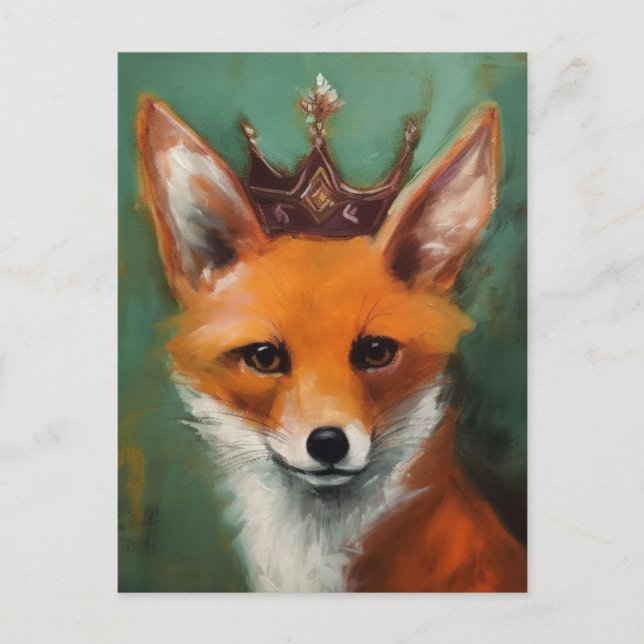 Fairytale Fantasy Red Fox in einer Krone Postkarte (Vorderseite)