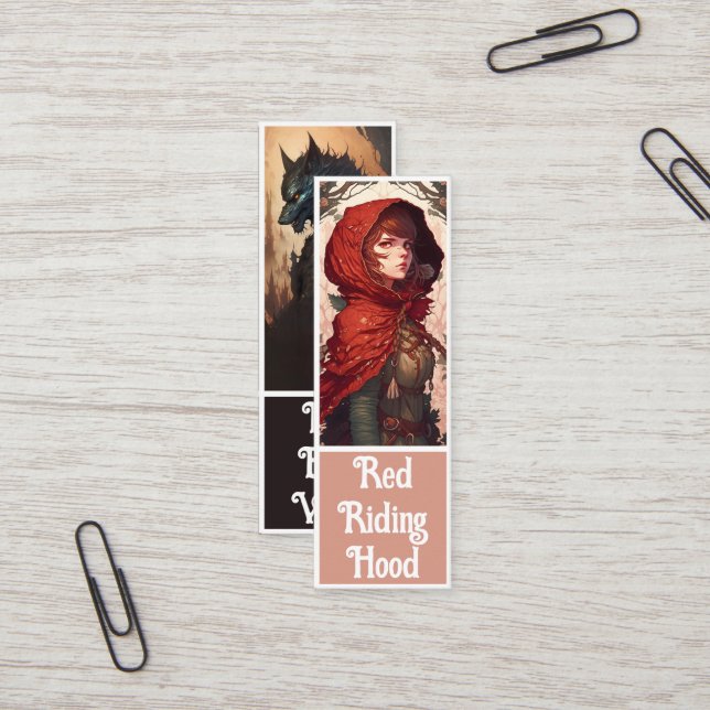 Fairytale Fantasy Red Riding Hood & Wolf Lesezeich Mini Visitenkarte (Vorderseite/Rückseite Beispiel)