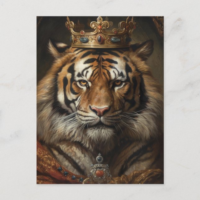 Fairytale Fantasy Tiger in einer Krone Postkarte (Vorderseite)