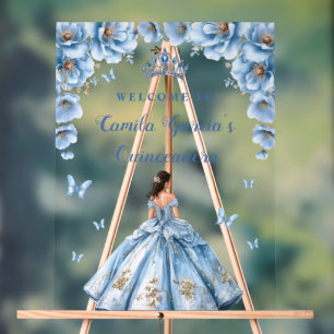 Fairytale Floral Dusty Blue Quinceañera Willkommen Acrylschild