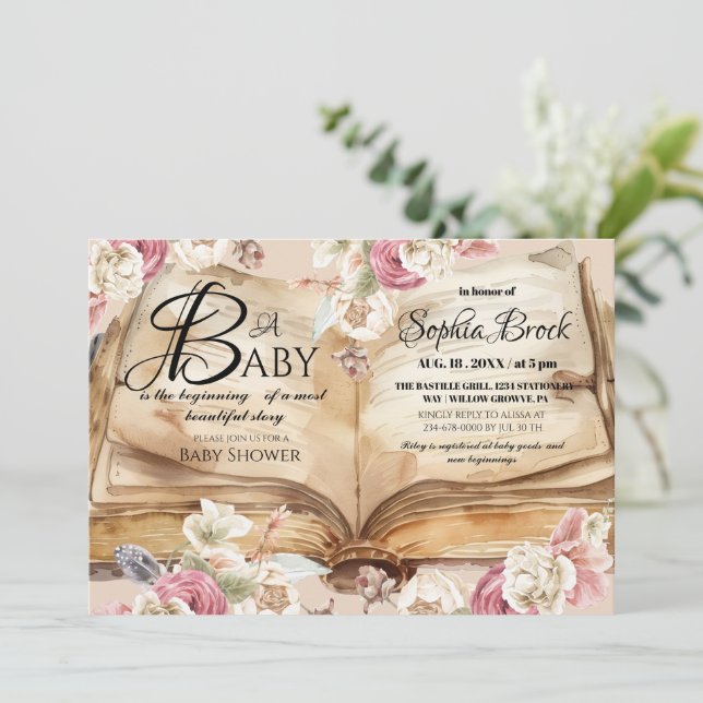  Fairytale Flowers Book Story Baby Shower Einladung (Stehend Vorderseite)