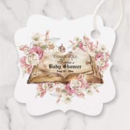 Fairytale Flowers Pink Rose Book Baby Shower Geschenkanhänger