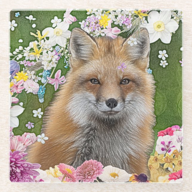 Fairytale Fox im Bereich der Blume Glasuntersetzer (Vorderseite)