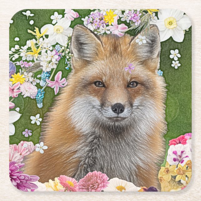 Fairytale Fox im Bereich der Blume Rechteckiger Pappuntersetzer (Vorderseite)