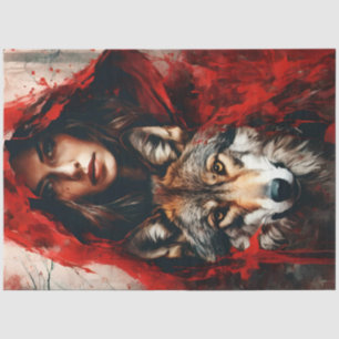 Fairytale Frau in roter Manschette und eine Wolf-E Seidenpapier